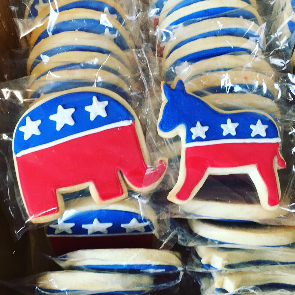The Republican Elephant and Democratic Donkey cookies at the First Presidential Debate Party at Harris Media, LLC
