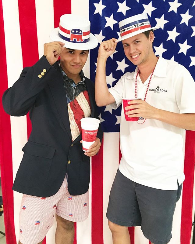 Grayson Huskey and Eric Oldfather at the First Presidential Debate Party at Harris Media, LLC